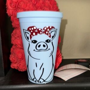 Cute Pig Tumbler with Red Bow